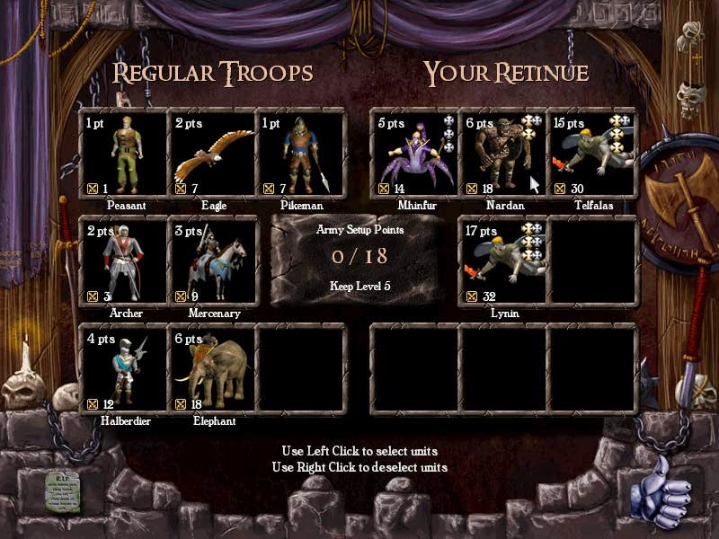 The retinue screen from Warlords Battlecry III