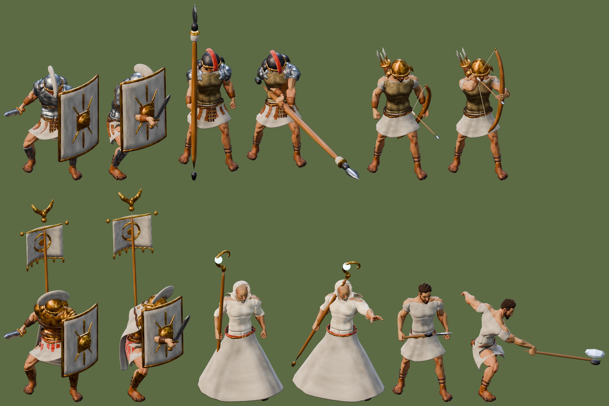 Close-ups of the Valerian soldiers: men-at-arms, pikemen, bowmen, the hero, a wizard and a worker