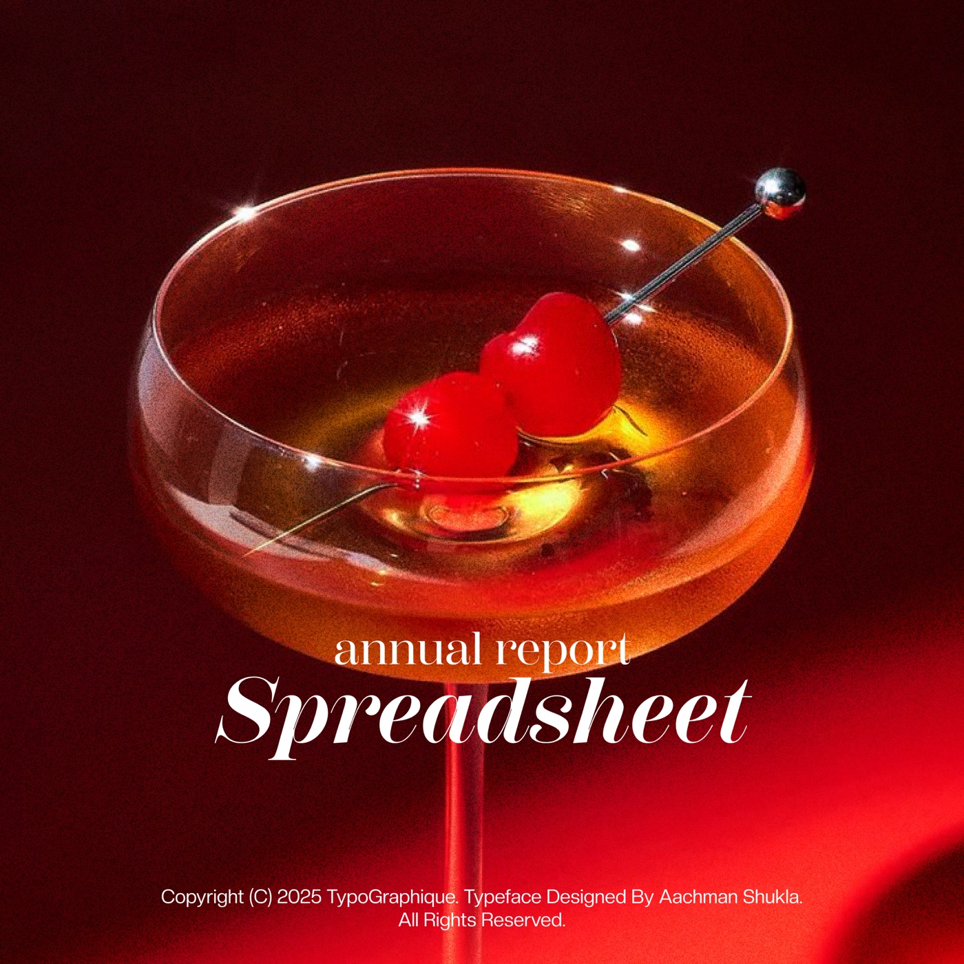 Serifman poster: Spreadsheet annual report over a cocktail photo